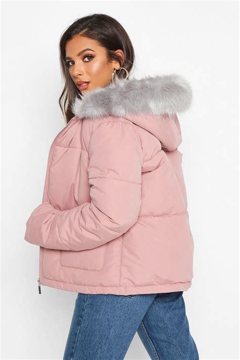 detachable faux fur trim hooded puffer coat burberry|Women’s Puffer Jackets .